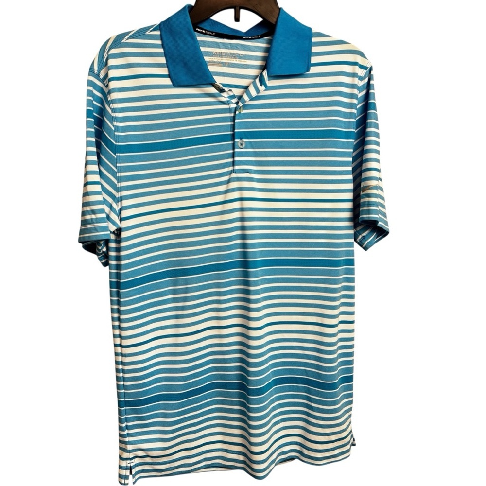 Nike Golf Tour Performance Dri fit sky blue and white striped polo size small